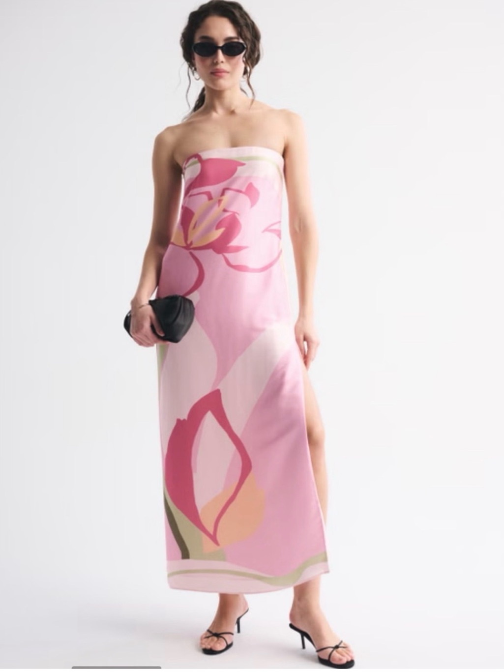 Abercrombie & Fitch Pink Floral Strapless Maxi Dress